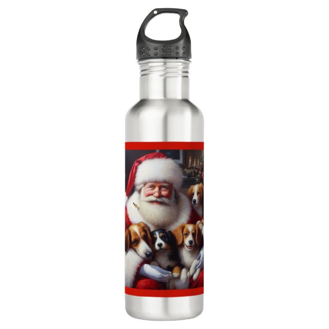Christmas Santa Claus with Dogs 2 710 Ml Water Bottle (Front)