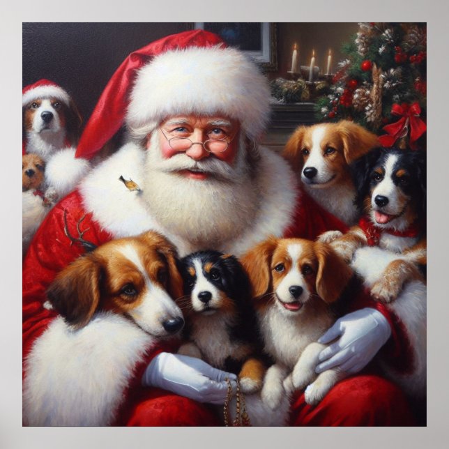 Christmas Santa Claus with Dogs 2 Poster (Front)