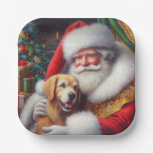 Christmas Santa Claus with Dogs 3 Paper Plate