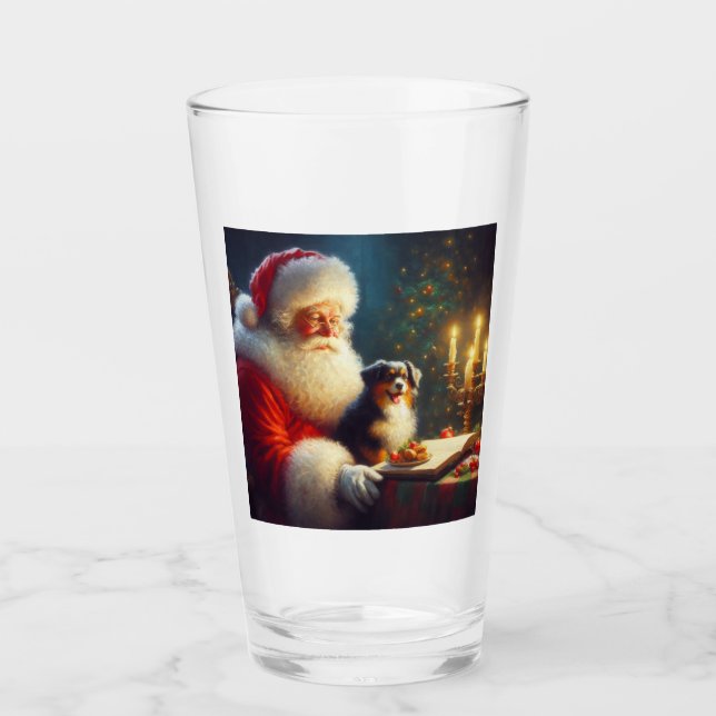 Christmas Santa Claus with Dogs 5 Glass (Front)