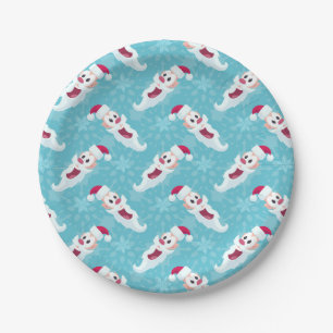 Christmas Santa Claus with snowflakes Round  Paper Plate
