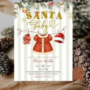 Christmas Santa Clothesline Girl Baby Shower Invitation