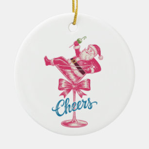 Christmas Santa Cocktail Glass Cheers Vintage Xmas Ceramic Tree Decoration