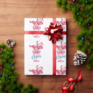 Christmas Santa Cocktail Glass Cheers Vintage Xmas Wrapping Paper