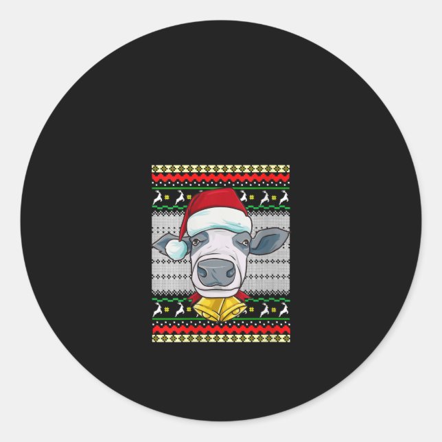Christmas Santa Cow Funny Gift Classic Round Sticker (Front)