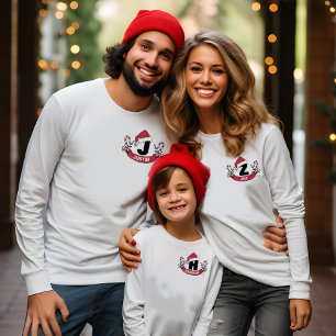 Christmas Santa Crest Banner Family Monogram T-Shirt