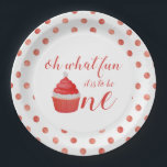 Christmas Santa Cupcake First Birthday Paper Plate<br><div class="desc">Christmas Santa Cupcake first birthday party with watercolor cupcake and red polka dots. Oh what fun it is to be one!</div>
