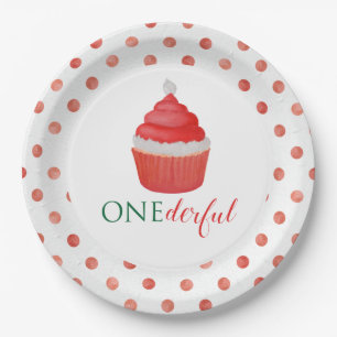 Christmas Santa Cupcake First Birthday Paper Plate