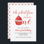 Christmas Santa Cupcake Onederful First Birthday I Invitation<br><div class="desc">It's the most ONEderful time of the year! Santa cupcake first birthday party invitation with watercolor santa cupcake and red polka dot back.</div>