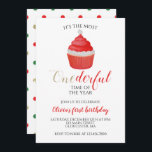 Christmas Santa Cupcake Onederful First Birthday I Invitation<br><div class="desc">It's the most ONEderful time of the year! Santa cupcake first birthday party invitation with watercolor santa cupcake and red polka dot back.</div>