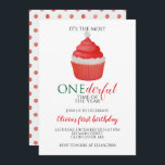 Christmas Santa Cupcake Onederful First Birthday Invitation<br><div class="desc">It's the most ONEderful time of the year! Santa cupcake first birthday party invitation with watercolor santa cupcake and red polka dot back.</div>
