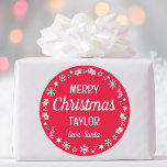 Christmas Santa Custom Name Red Classic Round Sticker<br><div class="desc">Make Christmas extra special with these personalised name Santa stickers. Featuring a festive border with snowflakes,  holly,  christmas stockings and stars in red and white.</div>