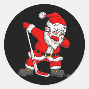 Christmas Santa Dabbing Hockey Player Boys Kids Da Classic Round Sticker