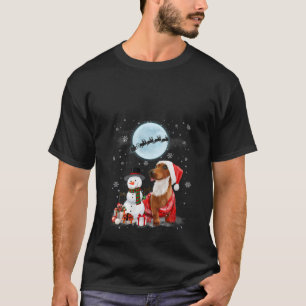 Christmas Santa Dachshund In Snow Snowman Under Mo T-Shirt