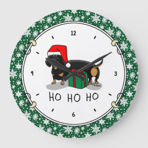 Christmas Santa Dachshund (S black & tan) Cute Large Clock
