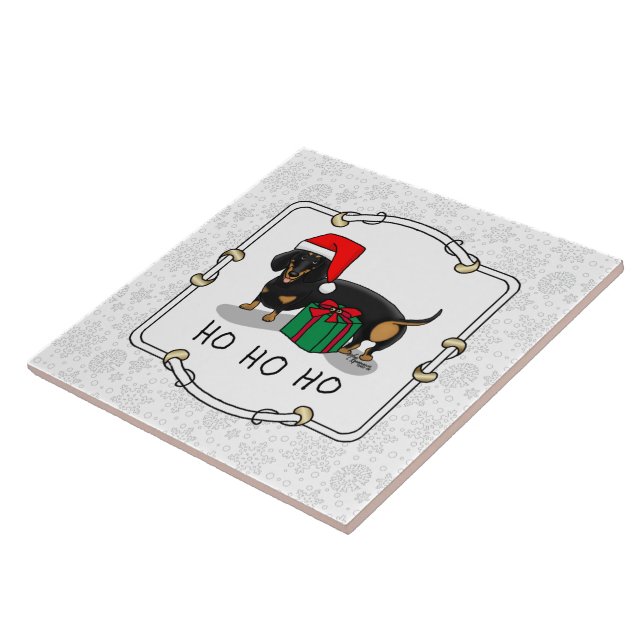 Christmas Santa Dachshund (S black & tan) Cute Tile (Side)