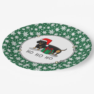 Christmas Santa Dachshund (S black & tan) Funny Paper Plate