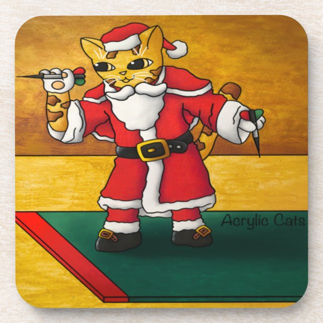 Christmas Santa Darts Cat Coaster (Front)
