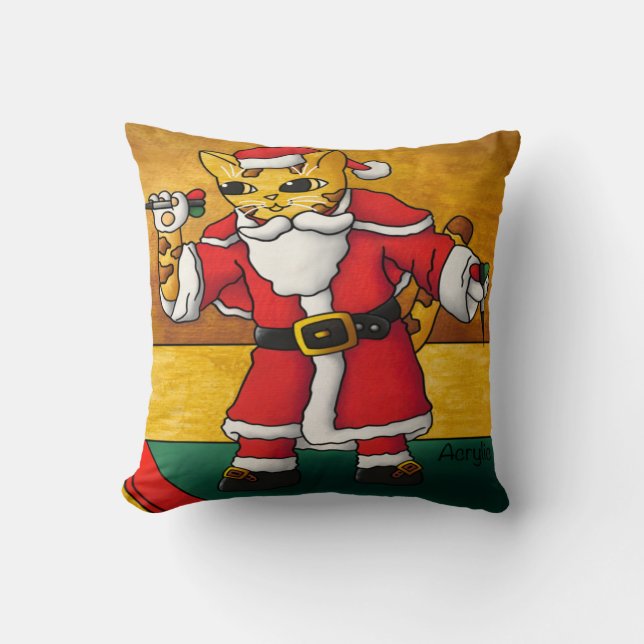 Christmas Santa Darts Cat Cushion (Front)