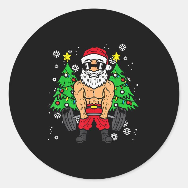 Christmas Santa Deadlift Xmas Weightlift Gym Men W Classic Round Sticker (Front)