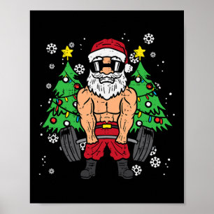 Christmas Santa Deadlift Xmas Weightlift Gym Men W Poster