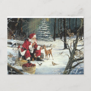 Christmas Santa Deer Wildlife Xmas Holiday Card
