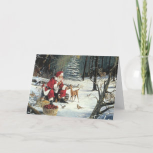 Christmas Santa Deer Wildlife Xmas Holiday Card