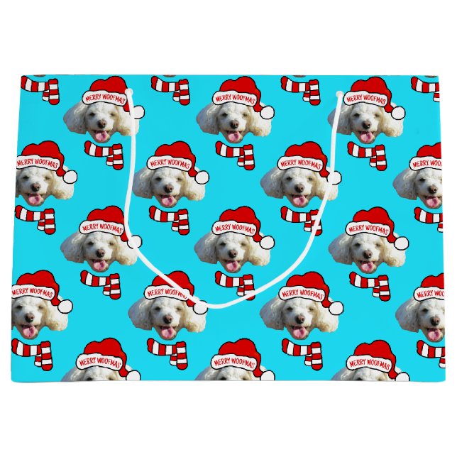 Christmas Santa Dog Custom Photo Pattern Large Gift Bag (Front)