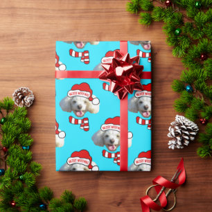 Christmas Santa Dog Custom Photo Pattern Wrapping Paper