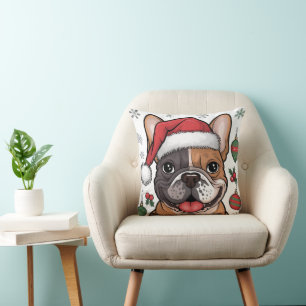 Christmas Santa Dog French Bulldog Throw Pillow