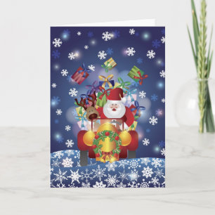 Christmas Santa Driving Vintage Car Card
