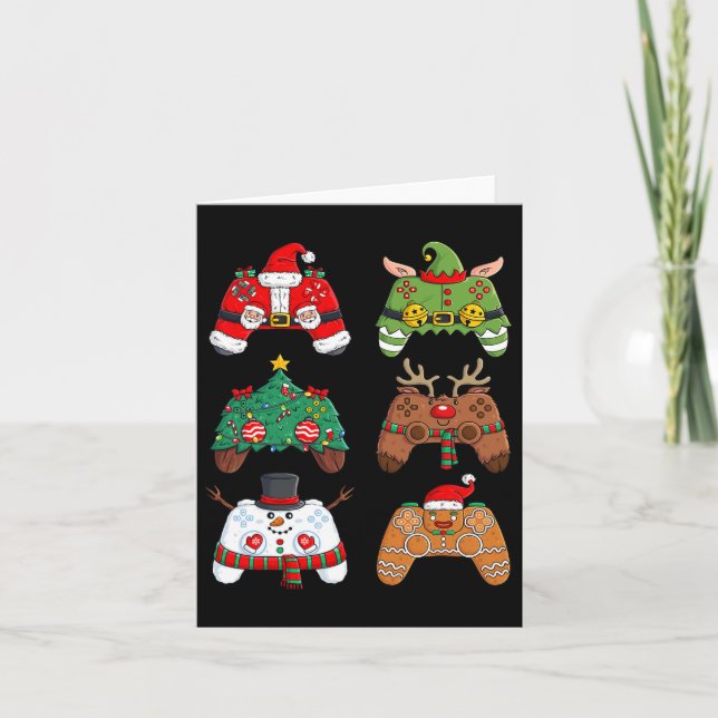Christmas Santa Elf Gaming Controllers Fun Xmas Bo Card (Front)