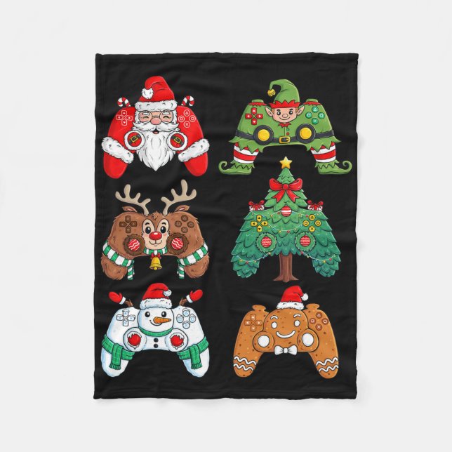 Christmas Santa Elf Gaming Controllers Fun Xmas Bo Fleece Blanket (Front)