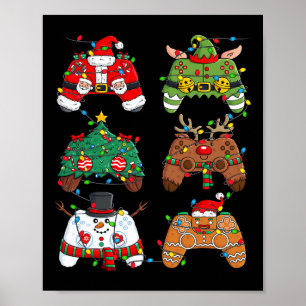 Christmas Santa Elf Lights Gaming Controllers Xmas Poster