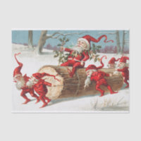 Christmas Santa elves sliding on a log