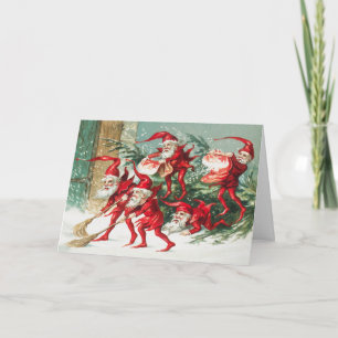 Christmas Santa elves sweeping snow Holiday Card
