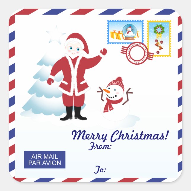 Christmas Santa express mail envelope Square Sticker (Front)