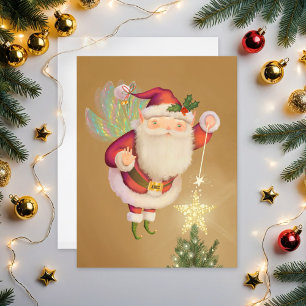 Christmas Santa Fairy Blank Flat  Holiday Card
