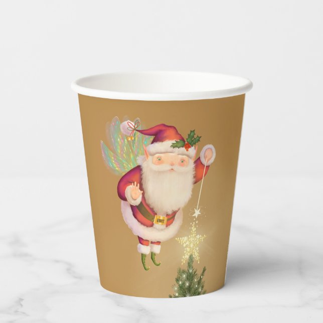 Christmas Santa Fairy Gold Paper Cups (Back)