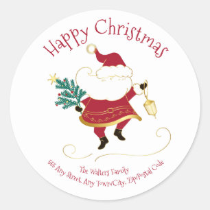 Christmas Santa, Family Name, Return Address Classic Round Sticker
