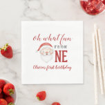 Christmas Santa First Birthday Napkin<br><div class="desc">Oh what fun,  it is to be One! Christmas Santa first birthday party with watercolor santa,  christmas and red polka dots.</div>