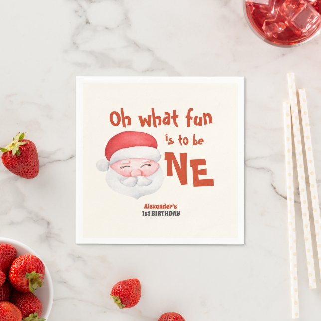 Christmas Santa First Birthday Napkin (Insitu)
