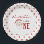 Christmas Santa  First Birthday Paper Plate<br><div class="desc">Christmas Santa first birthday party with water colour santa and red polka dots. Oh what fun it is to be one!</div>