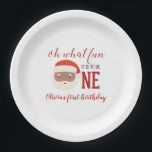 Christmas Santa First Birthday Paper Plate<br><div class="desc">Oh what fun,  it is to be One! Christmas Santa first birthday party with watercolor santa,  christmas and red polka dots.</div>
