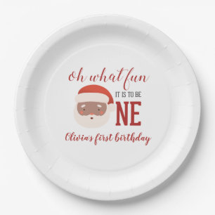 Christmas Santa First Birthday Paper Plate