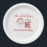 Christmas Santa First Birthday Paper Plate<br><div class="desc">Oh what fun,  it is to be One! Christmas Santa first birthday party with watercolor santa,  christmas and red polka dots.</div>