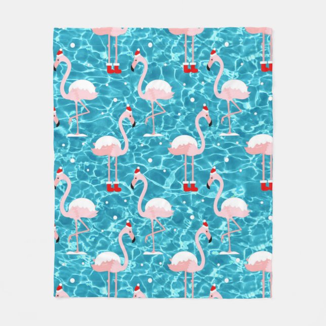christmas santa flamingo fleece blanket (Front)