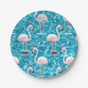christmas santa flamingo paper plate