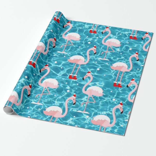 christmas santa flamingo wrapping paper (Unrolled)