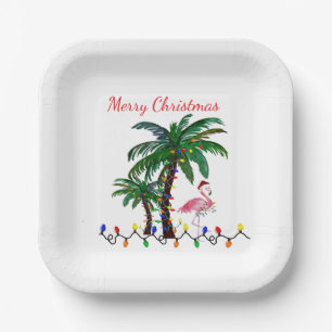 Christmas Santa flamingos Holiday party Paper Plate
